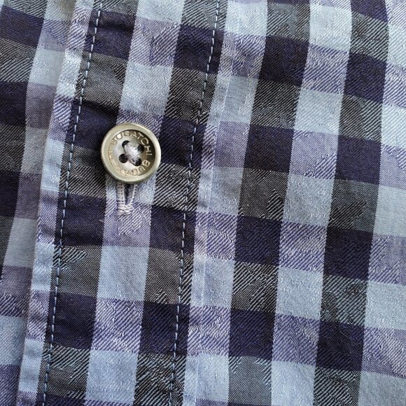 Bugatchi Blue and Black Checkered Casual Button Down Shirt - Picture 13 of 14